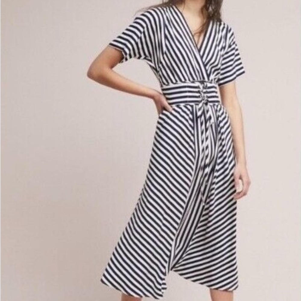 Tracy Reese Anthropologie Black and White Striped Midi Dress